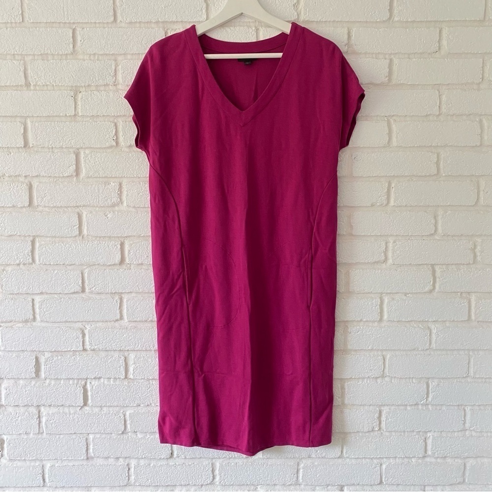 J.Jill Wearever Double-Face Jersey Midi Dress Pink V Neck Short Sleeves Women XS